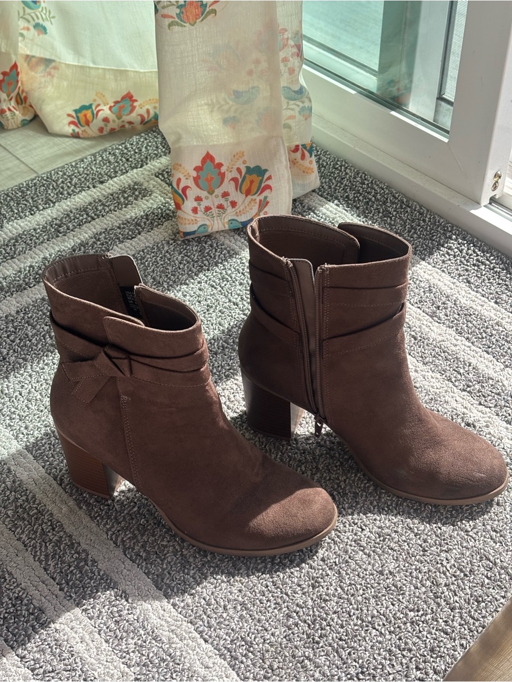 American Eagle Outfitters Brown Suede-Look Ankle Booties with Block Heel